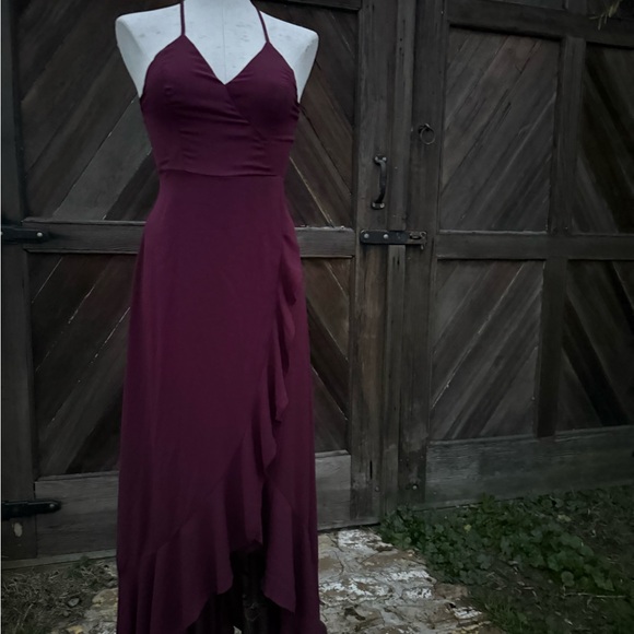 Special Ocasion Dresses & Skirts - Chic Wine Halter High Low Wrap Maxi Dress w Lace up back 2 Long